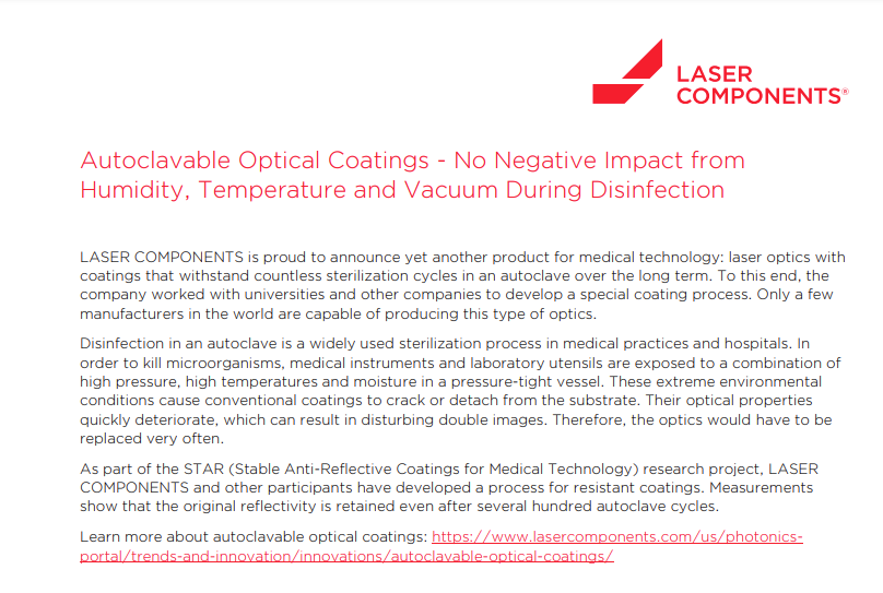 Autoclavable Optical Coatings – No Negative Impact from Humidity, Temperature and Vacuum During Disinfection